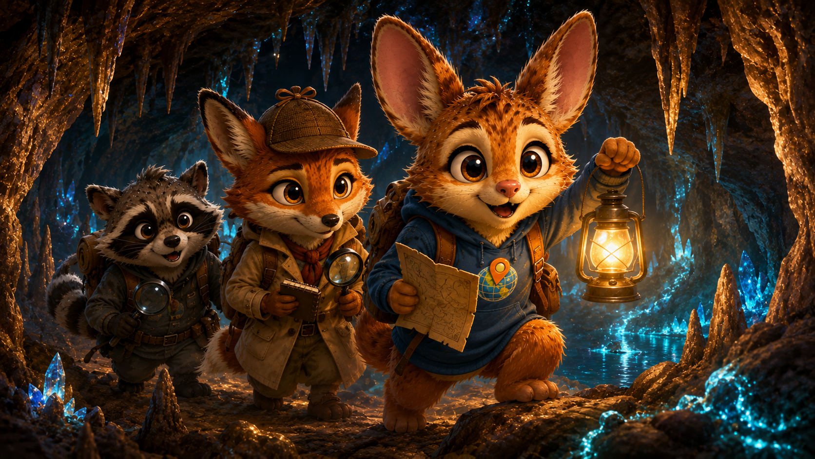 Scout’s Explorer friends near a mysterious cave