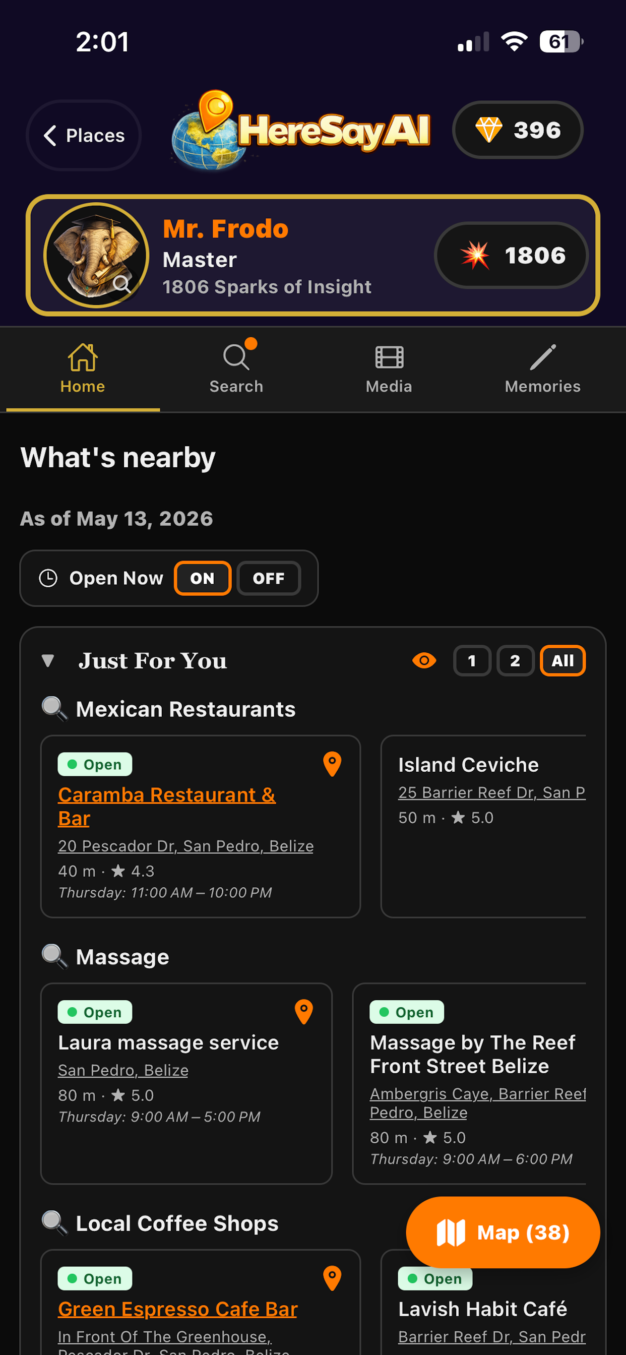 HereSayAI nearby places matched to your interests